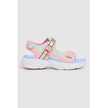 Sandale demiwedge cu velcro - Albastru aquamarin/Albastru lavanda/Roz pastel/Bej