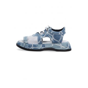 Sandale denim cu garnitura de plasa