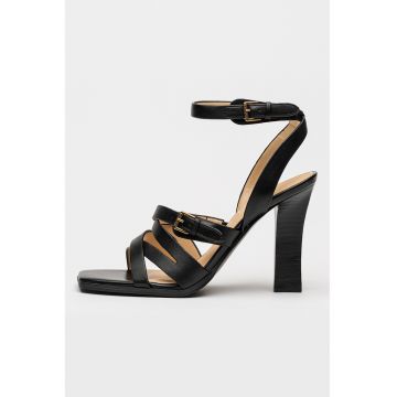Sandale din piele cu catarame duble - Negru