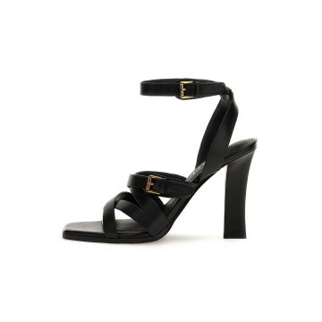 Sandale din piele cu catarame duble - Negru