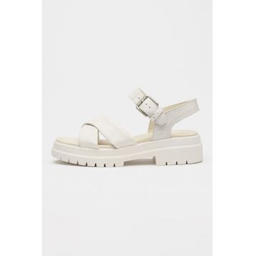 Sandale din piele cu talpa demi-wedge si catarama - Alb