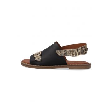 Sandale din piele cu talpa joasa si imprimeu animal print