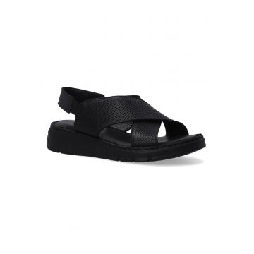 Sandale din piele cu talpa wedge si barete perforate