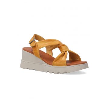 Sandale din piele cu talpa wedge si barete rasucite