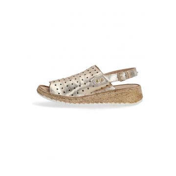 Sandale din piele cu talpa wedge si detalii perforate