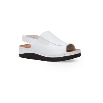 Sandale din piele cu talpa wedge si insertie elastica