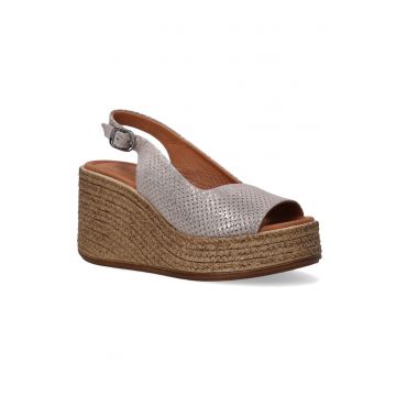 Sandale din piele cu talpa wedge si iuta aplicata
