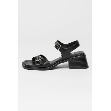 Sandale din piele cu toc Ines - Negru