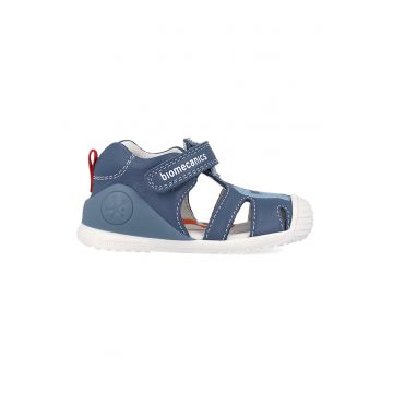 Sandale din piele cu velcro - Albastru inchis/Rosu inchis/Crem