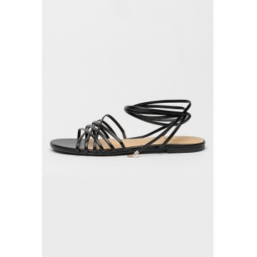 Sandale din piele ecologica cu barete multiple - Negru