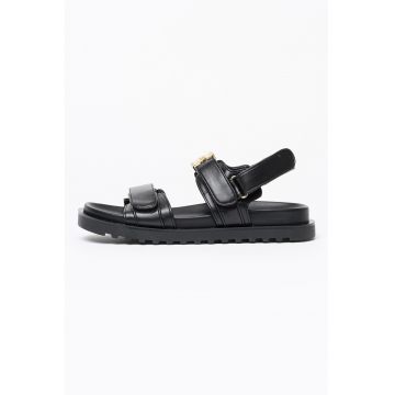 Sandale din piele ecologica cu logo - Negru