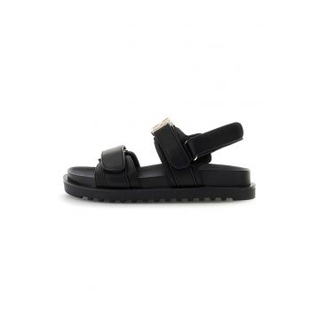 Sandale din piele ecologica cu logo - Negru