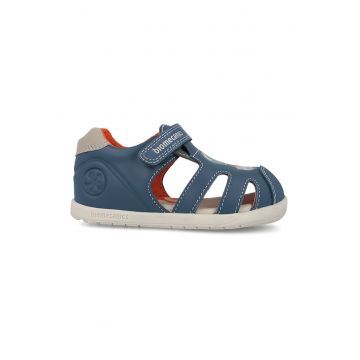 Sandale din piele intoarsa cu imprimeu grafic - Albastru inchis/Portocaliu mandarina/Bej deschis