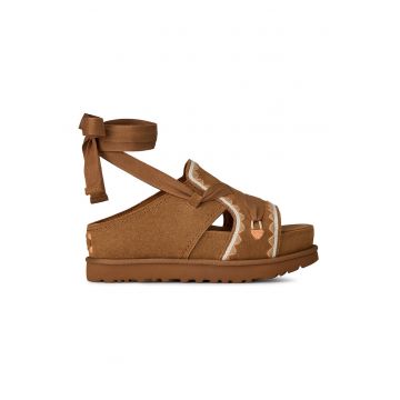 Sandale din piele intoarsa cu talpa flatform Goldenstar Hi Artistitch - Caramel