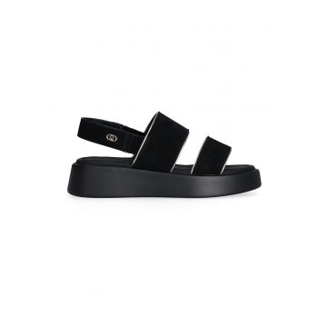 Sandale din piele intoarsa cu velcro - Negru