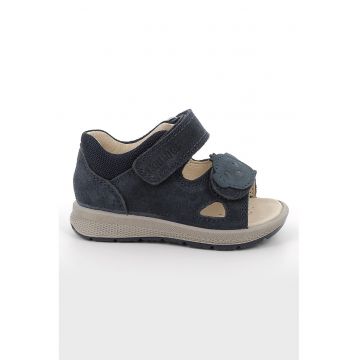 Sandale din piele intoarsa si material textil cu inchidere velcro - Gri carbune/Gri antracit