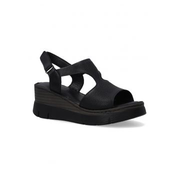 Sandale din piele naturala cu talpa wedge si inchidere velcro
