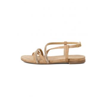 Sandale din piele si piele ecologica cu barete multiple - Maro nisip