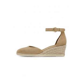 Sandale-espadrile wedge de piele intoarsa - Maro camel