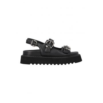Sandale flatfom de piele - Negru