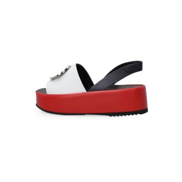 Sandale flatform din piele cu model color block