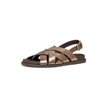 Sandale slingback de piele peliculizata - Auriu