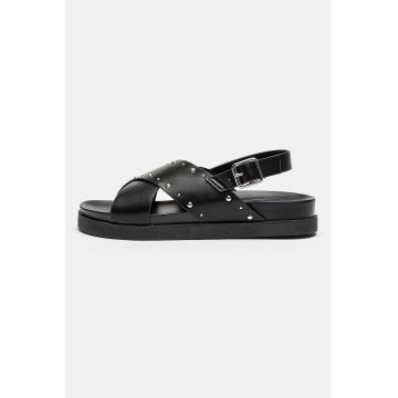 Sandale slingback din piele ecologica cu tinte - Negru