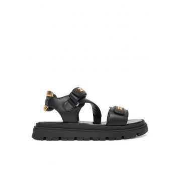 Sandale unisex -  piele naturala - negru - sistem inchidere Velcro