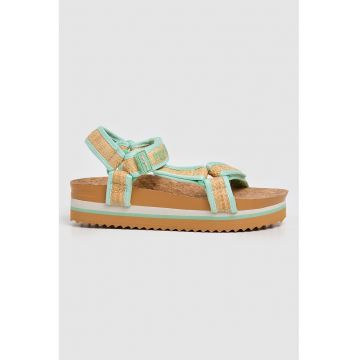 Sandale wedge cu velcro - Bej/Verde menta