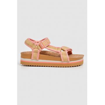 Sandale wedge cu velcro - Roz deschis/Bej