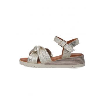 Sandale wedge din piele cu aspect metalizat
