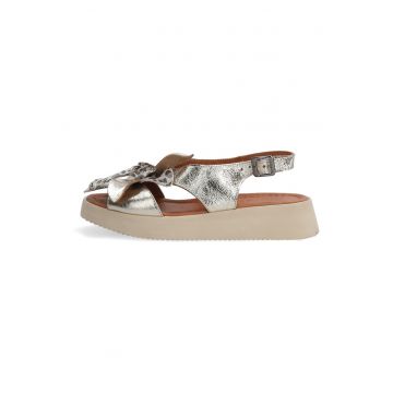 Sandale wedge din piele cu design floral