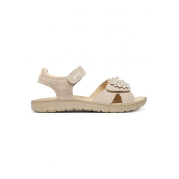 Sandale copii -  piele naturala - bej - sistem inchidere Velcro