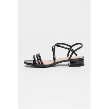 Sandale cu barete multiple si varf patrat - Negru