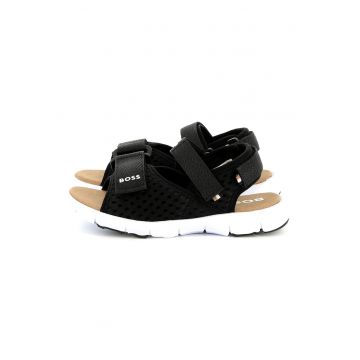 Sandale cu inchidere velcro si detalii logo - Negru