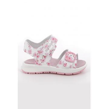 Sandale cu inchidere velcro si imprimeu floral - Roz aprins/Roz pastel/Alb optic