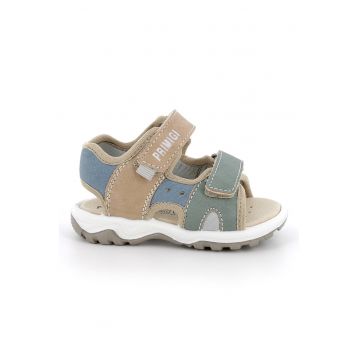Sandale cu inchidere velcro si logo - Verde/Maro nisip/Albastru