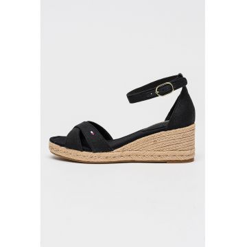Sandale cu talpa wedge din iuta - Negru