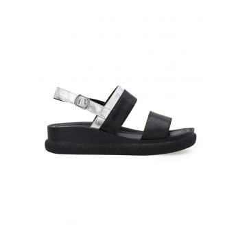 Sandale cu talpa wedge si insertii cu aspect metalizat
