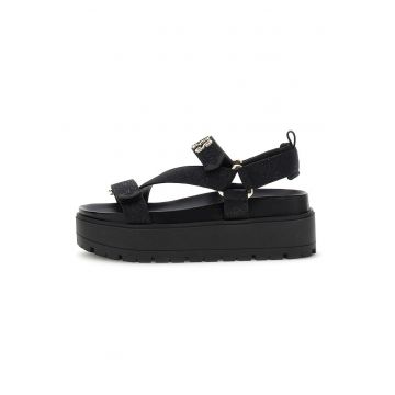 Sandale cu talpa wedge si logo - Negru