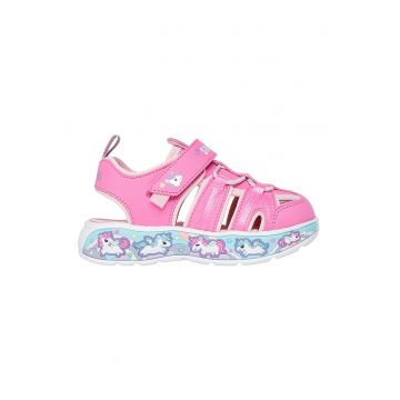 Sandale cu velcro Play Scene - Alb/Fucsia