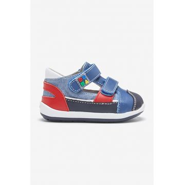 Sandale cu velcro si insertii de piele - Albastru inchis/Bleumarin