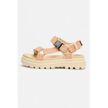 Sandale cu velcro si model Cruise - Portocaliu pastel/Bej inchis