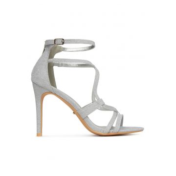 Sandale dama -  argintiu - toc stiletto - material sintetic