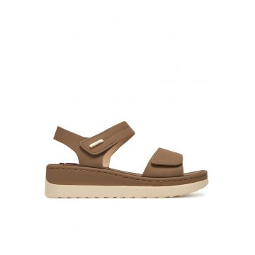 Sandale dama -  bej - material sintetic - sistem inchidere velcro