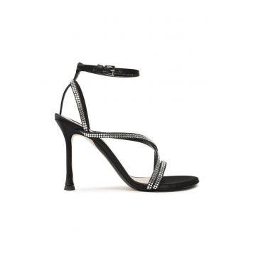 Sandale dama -  cu toc - negru/argintiu