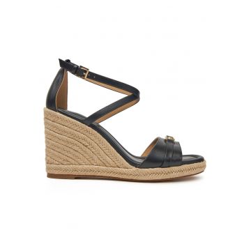 Sandale dama -  espadrile Mandy Wedge - piele naturala - negru