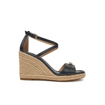 Sandale dama -  espadrile Mandy Wedge - piele naturala - negru