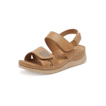 Sandale dama -  maro - material sintetic - inchidere cu velcro