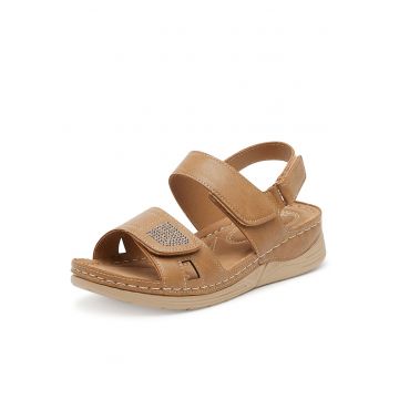 Sandale dama -  maro - material sintetic - inchidere cu velcro